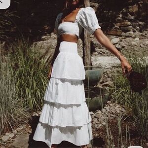 WeWoreWhat Womens Paloma Cotton Tiered Skirt White NWT Size M Smocked Waist